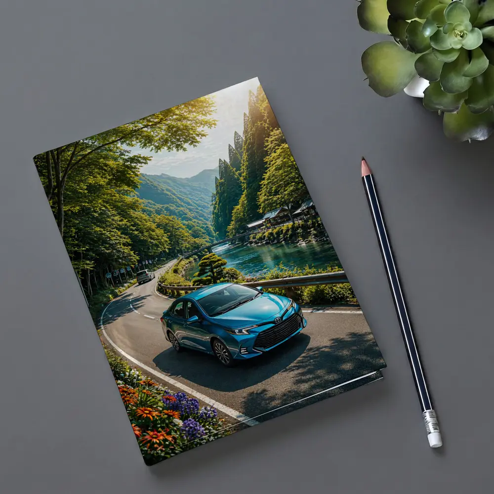Toyota Corolla Blue Car Mountain River Road – Notebooks