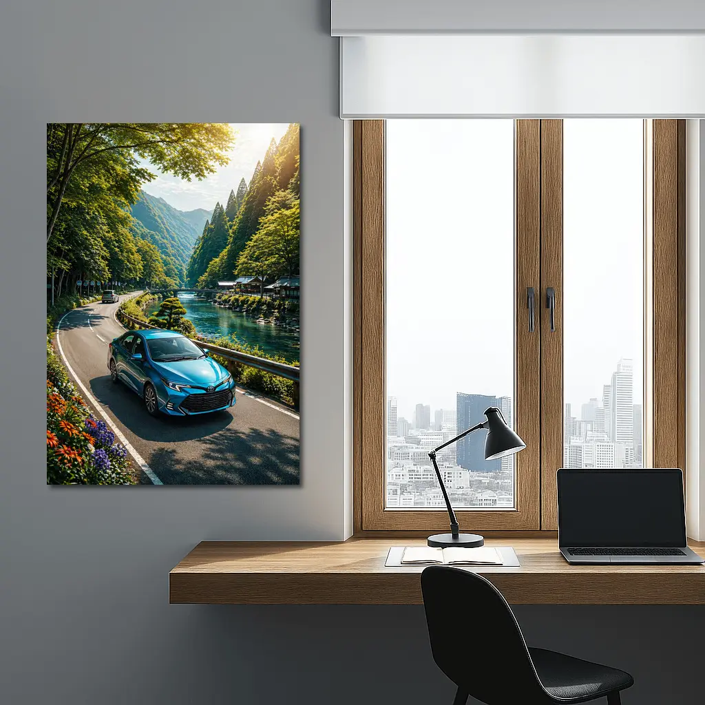 Toyota Corolla Blue Car Mountain River Road – Wall Art