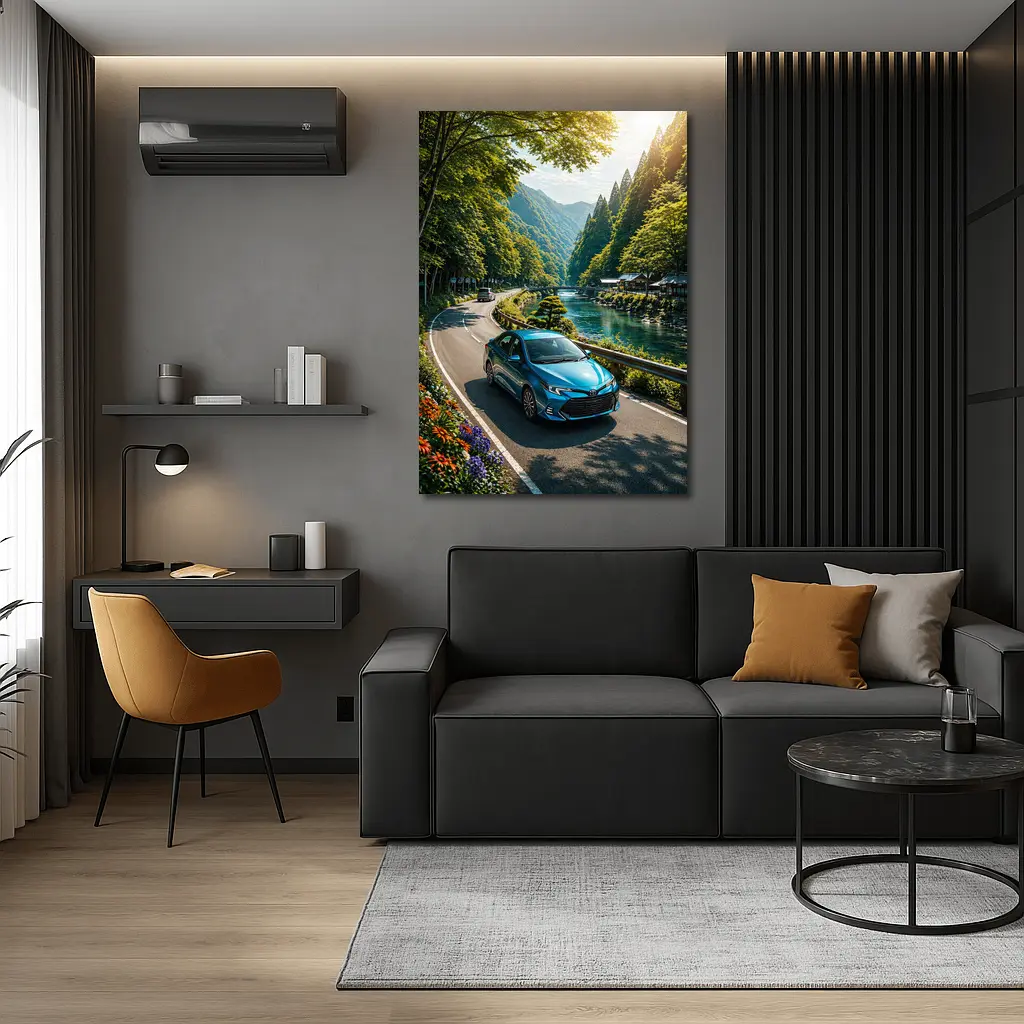 Toyota Corolla Blue Car Mountain River Road – Wall Art