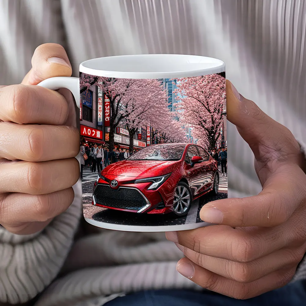 Toyota Corolla Red Cherry Blossoms Tokyo Street – Mugs