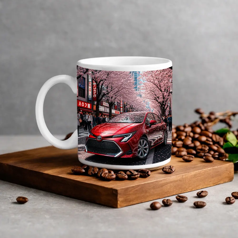 Toyota Corolla Red Cherry Blossoms Tokyo Street – Mugs