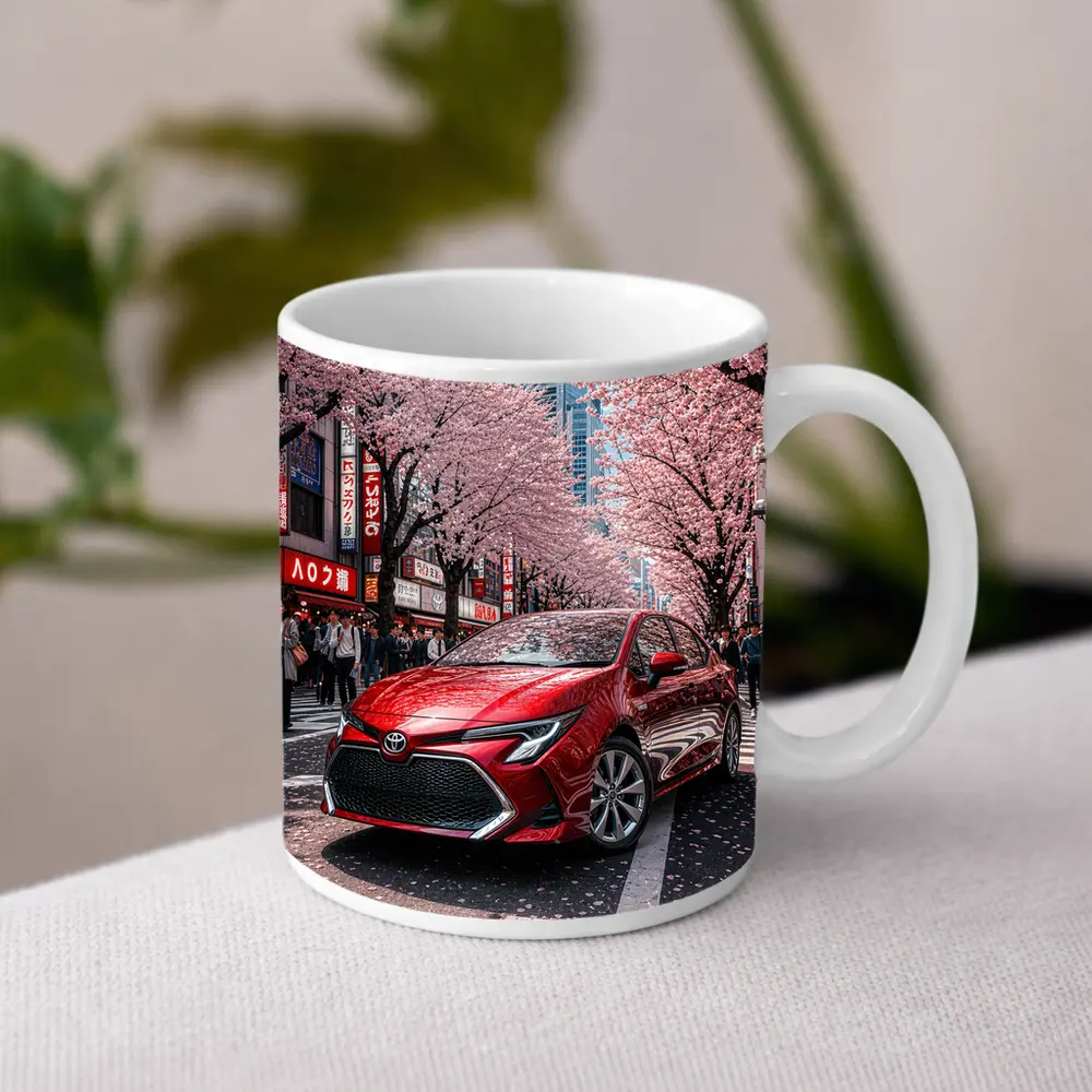 Toyota Corolla Red Cherry Blossoms Tokyo Street – Mugs