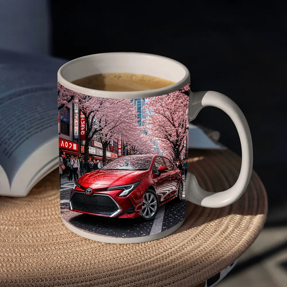 Toyota Corolla Red Cherry Blossoms Tokyo Street – Mugs