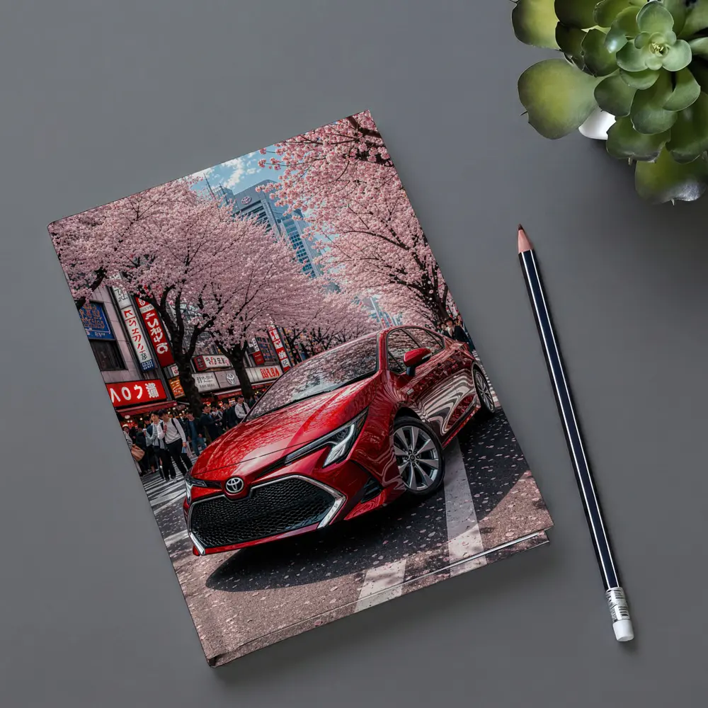 Toyota Corolla Red Cherry Blossoms Tokyo Street – Notebooks