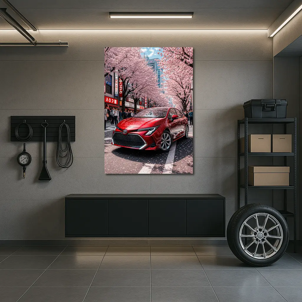 Toyota Corolla Red Cherry Blossoms Tokyo Street – Wall Art