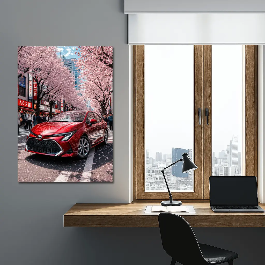 Toyota Corolla Red Cherry Blossoms Tokyo Street – Wall Art