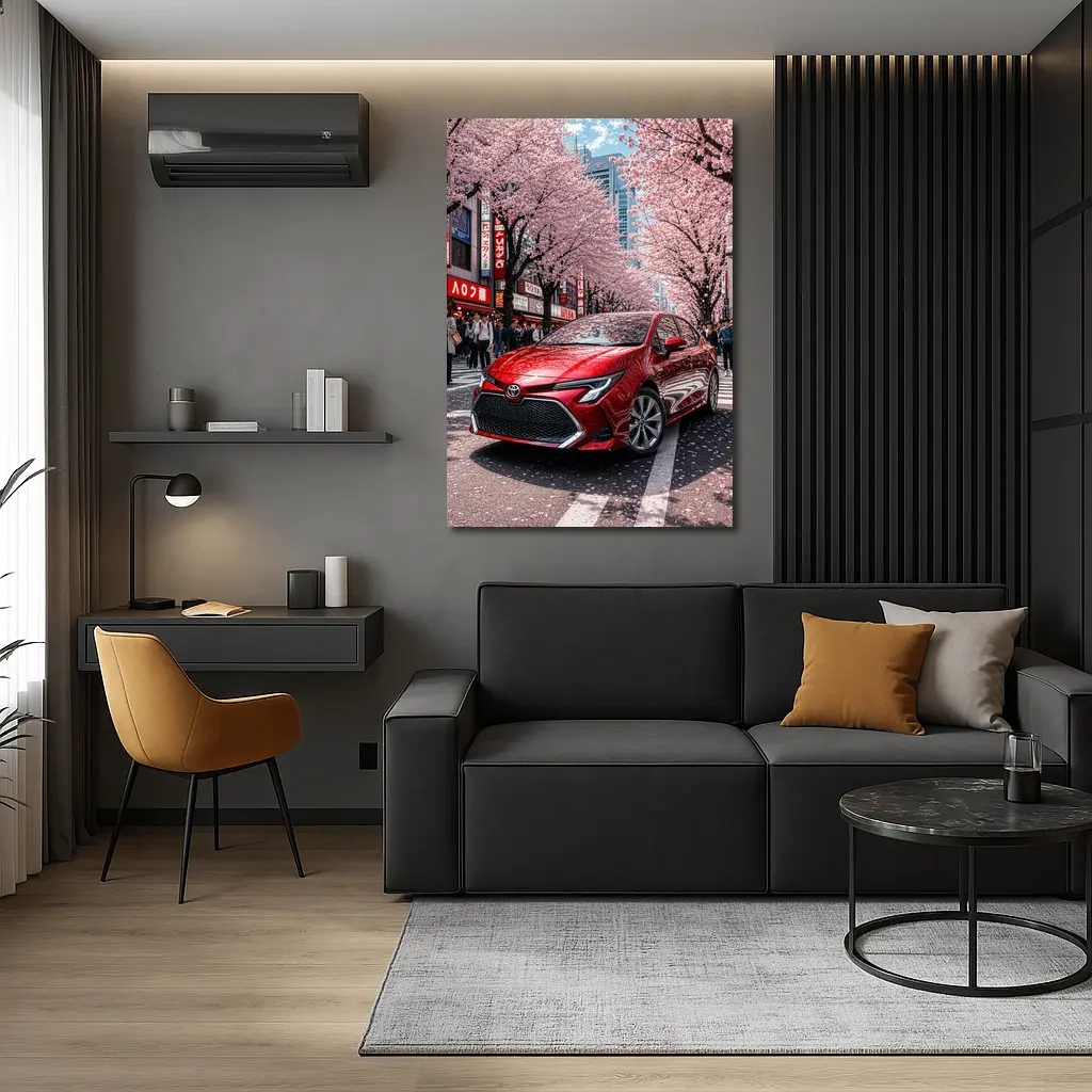Toyota Corolla Red Cherry Blossoms Tokyo Street – Wall Art