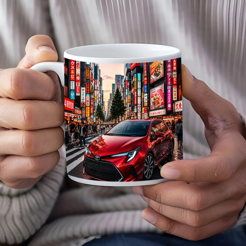 Red Toyota Corolla Tokyo City Streets – Mugs