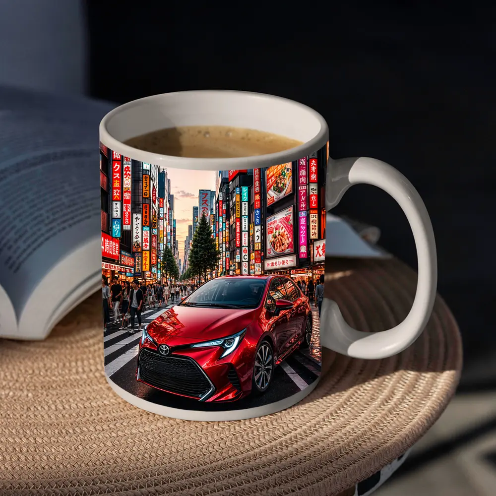 Red Toyota Corolla Tokyo City Streets – Mugs