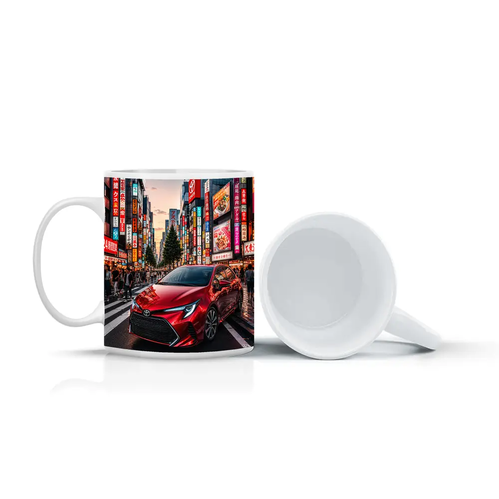 Red Toyota Corolla Tokyo City Streets – Mugs