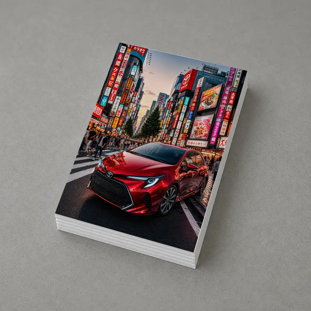 Red Toyota Corolla Tokyo City Streets – Postcards