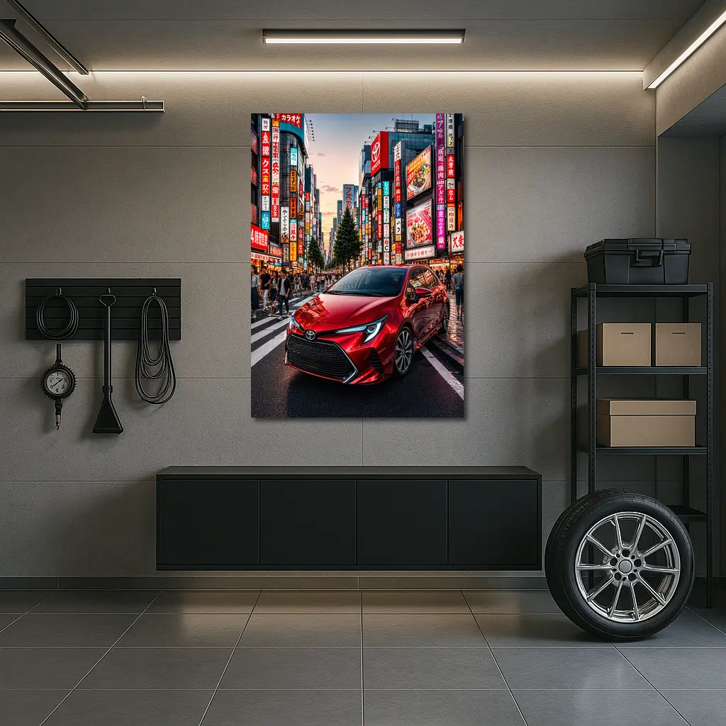 Red Toyota Corolla Tokyo City Streets – Wall Art