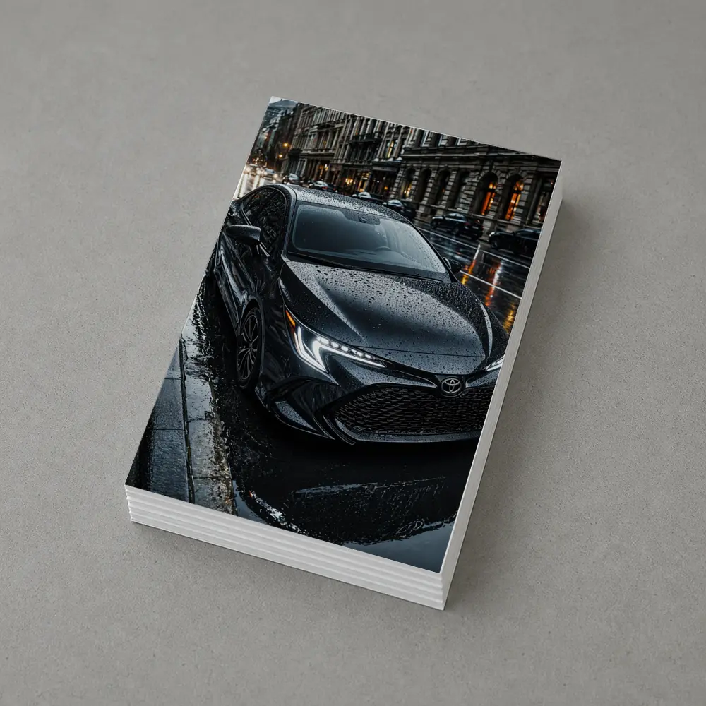 Toyota Corolla Black Rain Wet City Street – Postcards