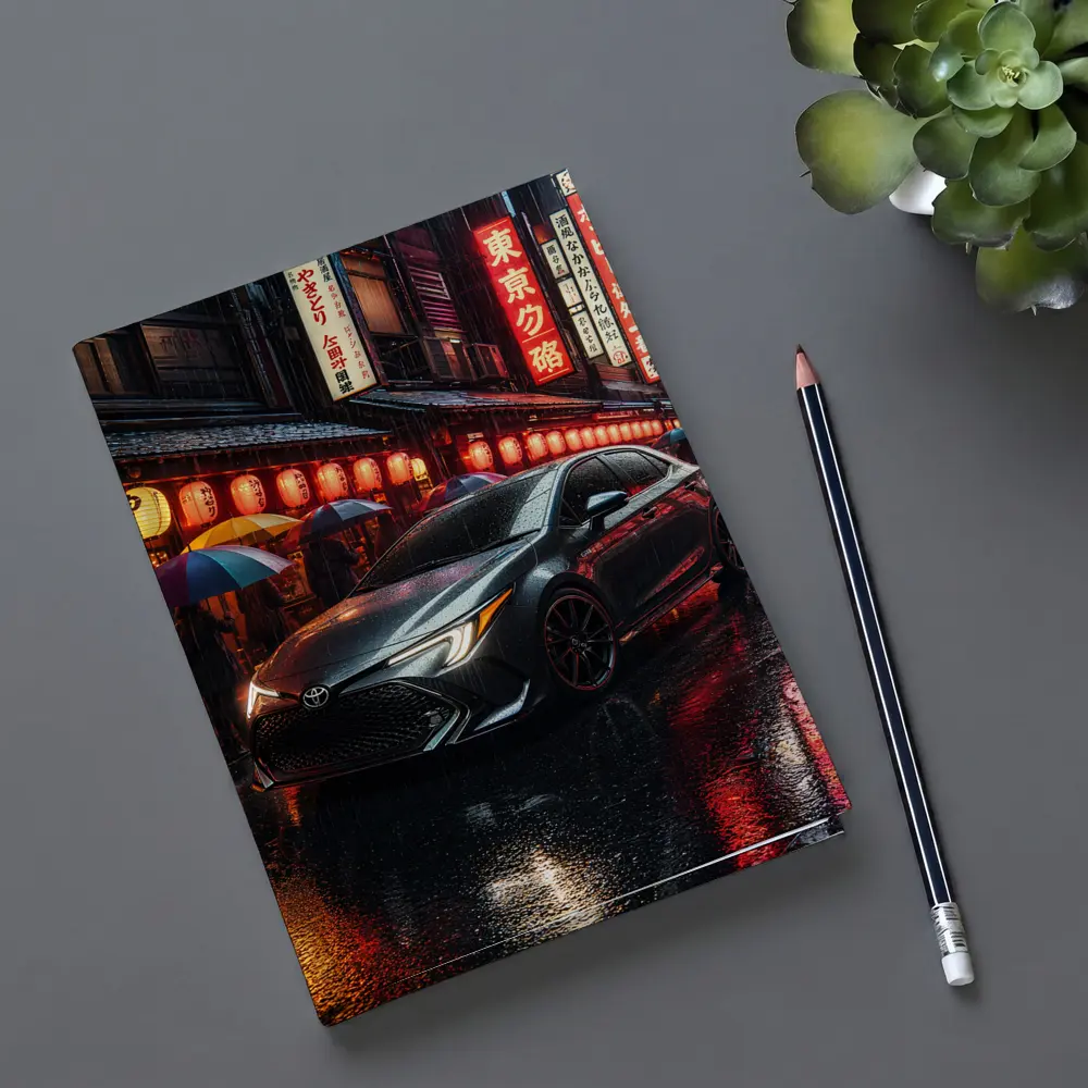 Toyota Corolla Rainy Tokyo Night Street – Notebooks