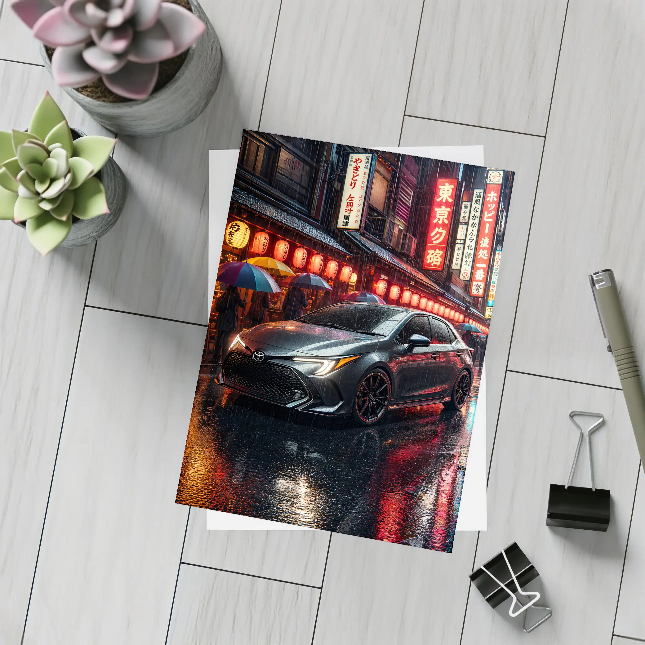 Toyota Corolla Rainy Tokyo Night Street – Postcards