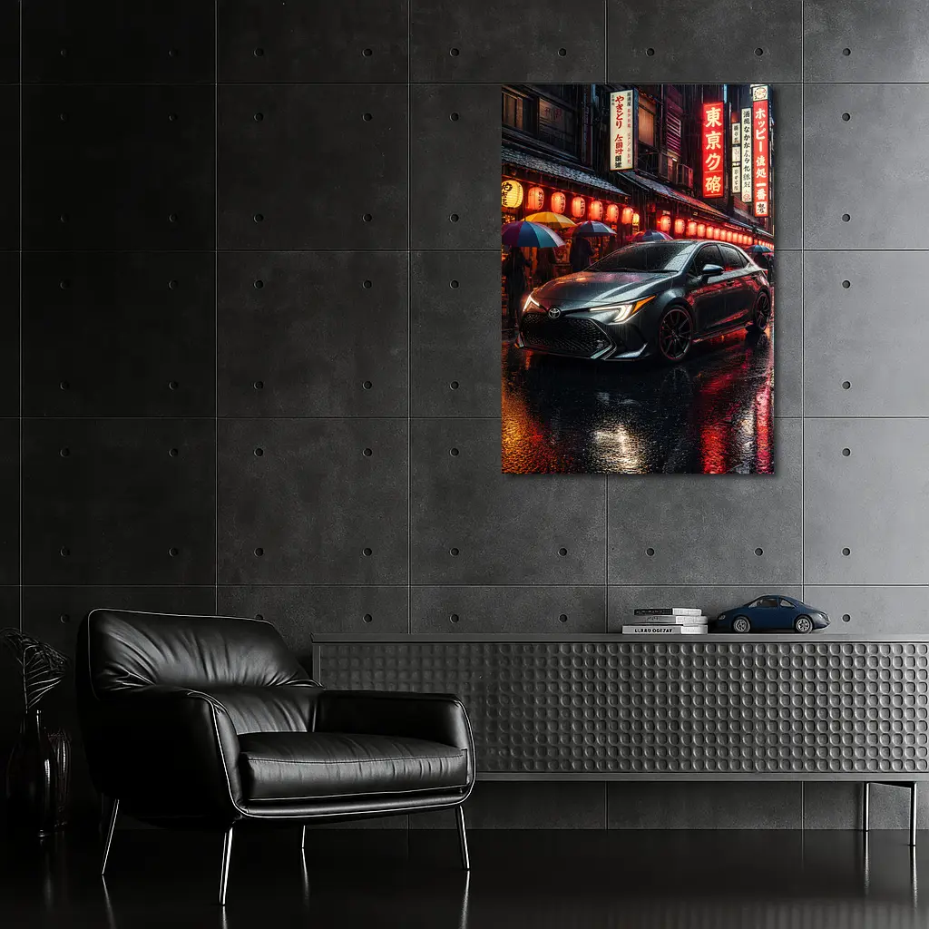Toyota Corolla Rainy Tokyo Night Street – Wall Art