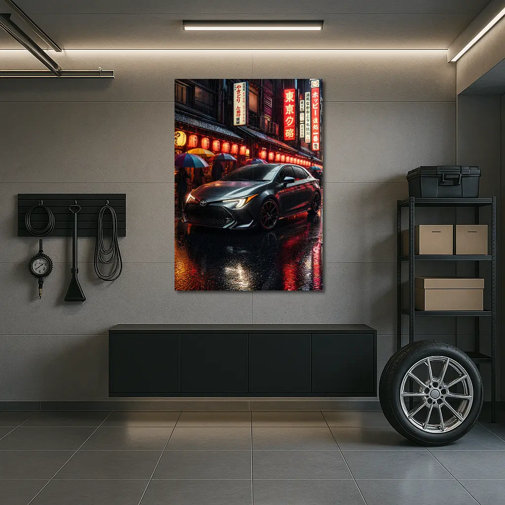 Toyota Corolla Rainy Tokyo Night Street – Wall Art