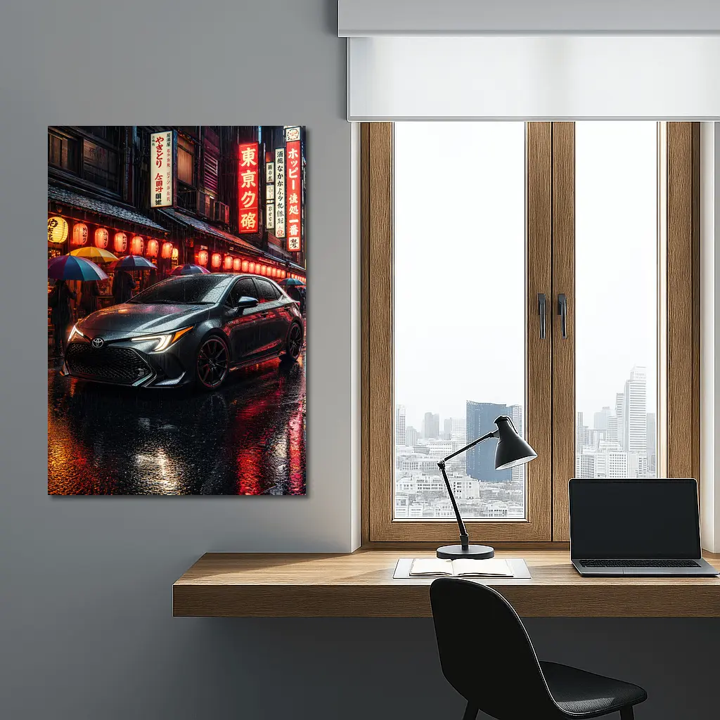 Toyota Corolla Rainy Tokyo Night Street – Wall Art