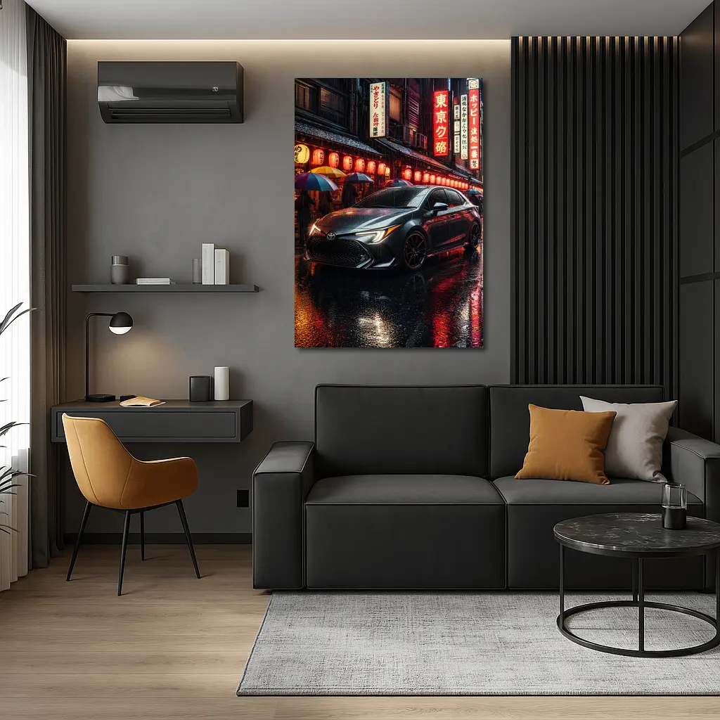 Toyota Corolla Rainy Tokyo Night Street – Wall Art