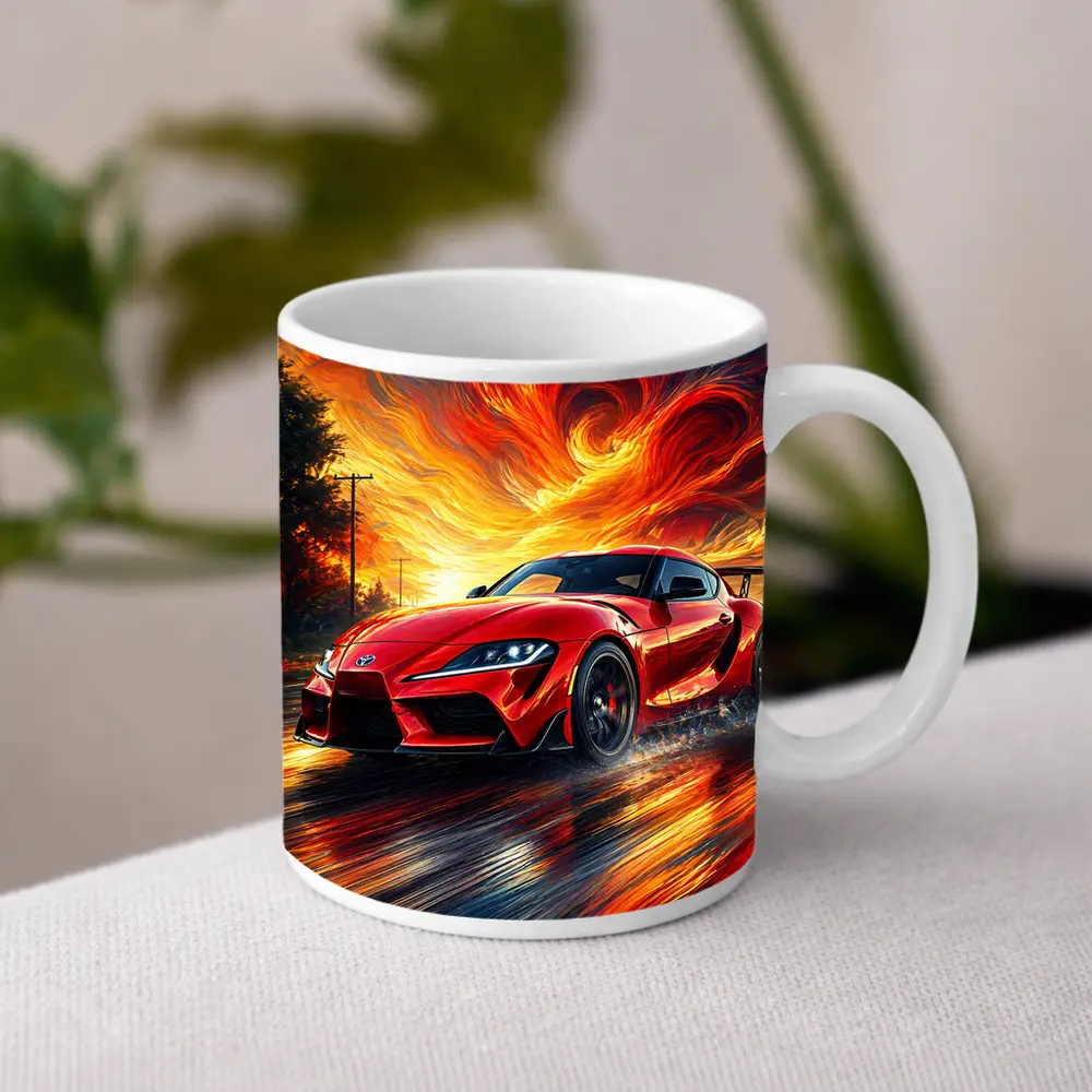 Toyota GR Supra Red Fiery Sky Art – Mugs