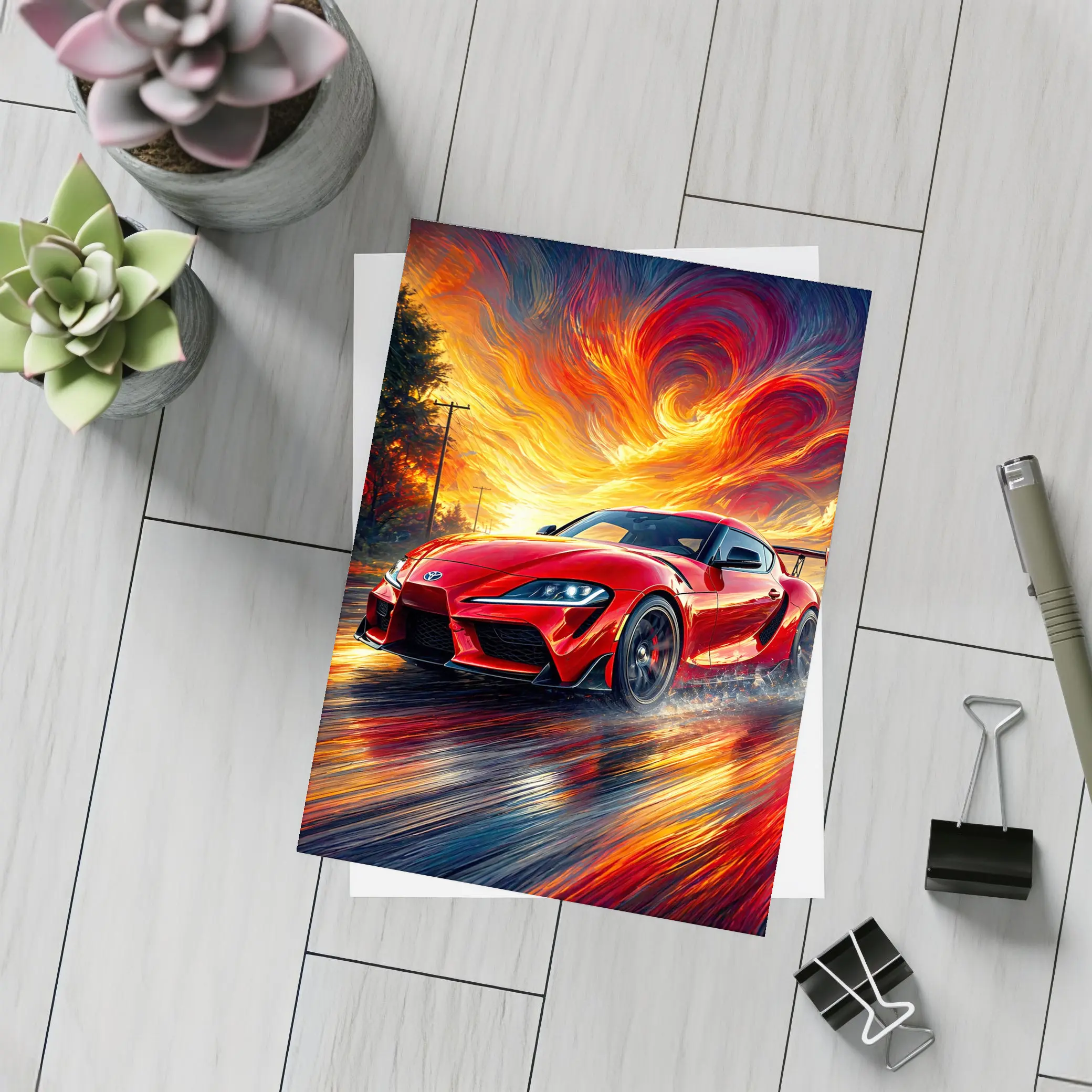 Toyota GR Supra Red Fiery Sky Art – Postcards