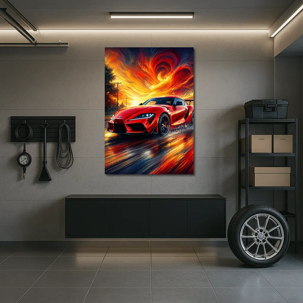 Toyota GR Supra Red Fiery Sky Art – Wall Art
