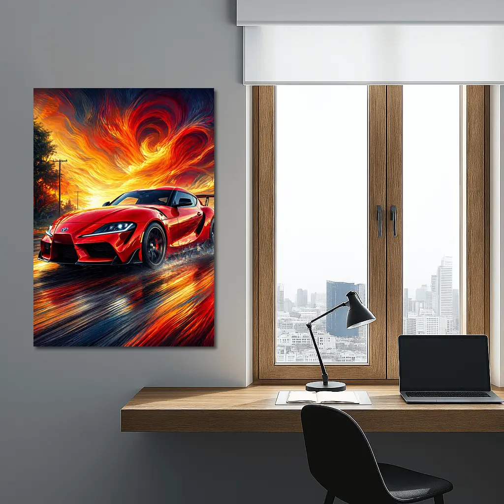 Toyota GR Supra Red Fiery Sky Art – Wall Art