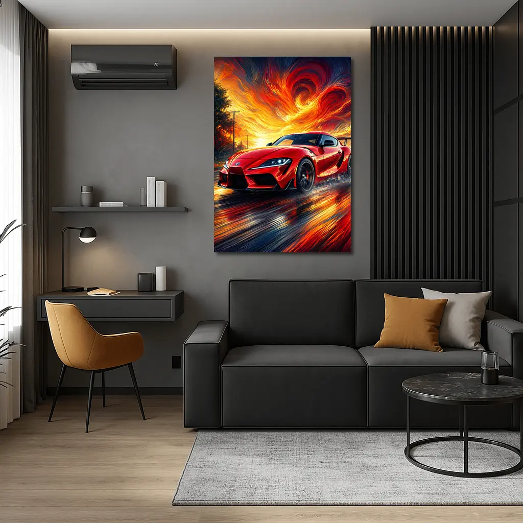 Toyota GR Supra Red Fiery Sky Art – Wall Art