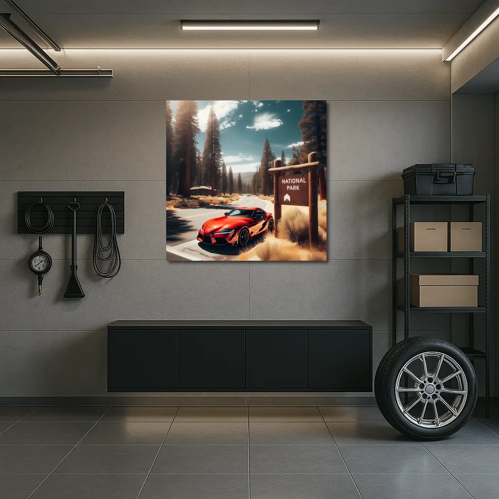 Toyota GR Supra Red National Park Road – Wall Art