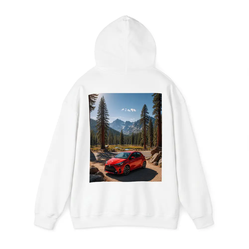 Toyota Yaris Red Hatchback Mountain Forest Setting – Hoodies