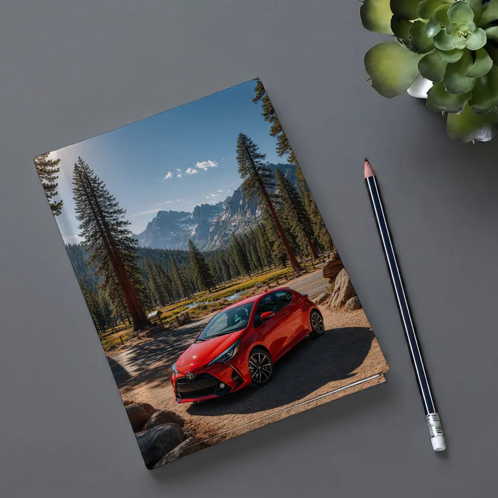 Toyota Yaris Red Hatchback Mountain Forest Setting – Notebooks