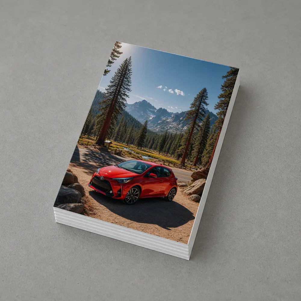 Toyota Yaris Red Hatchback Mountain Forest Setting – Postcards