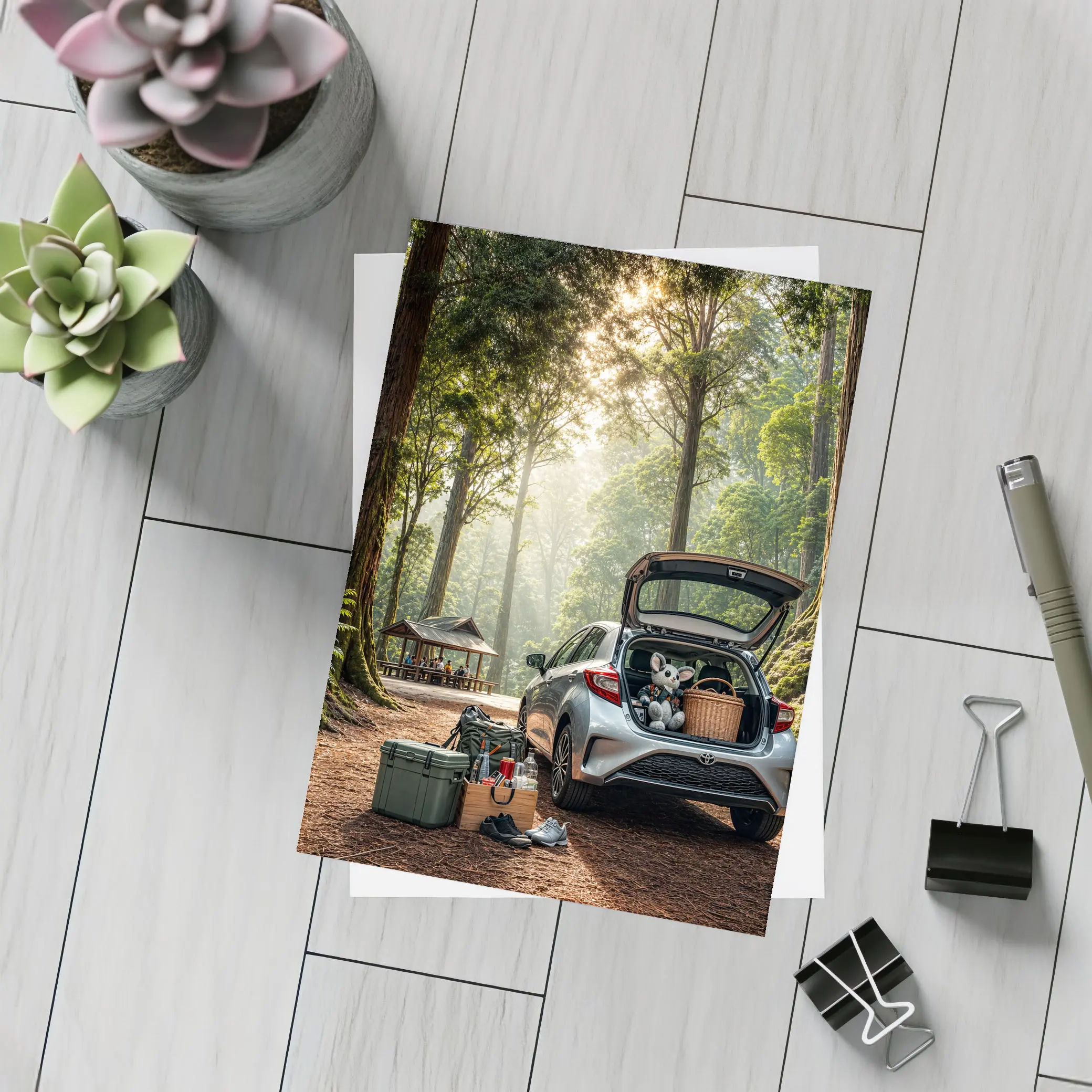 Toyota GR Yaris Parked Forest Picnic Setting – Postcards