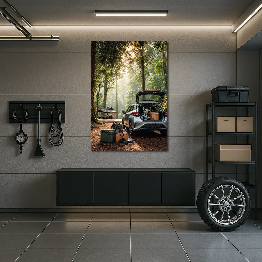 Toyota GR Yaris Parked Forest Picnic Setting – Wall Art
