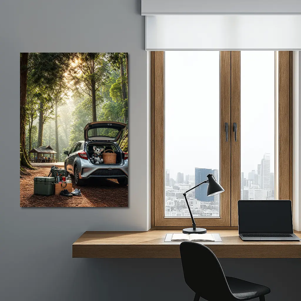 Toyota GR Yaris Parked Forest Picnic Setting – Wall Art