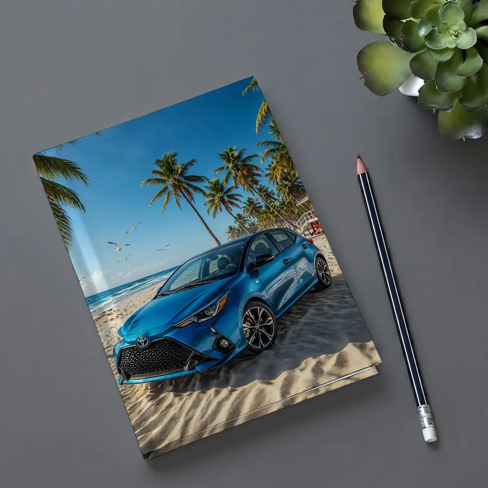 Toyota Yaris Blue Hatchback Beach Setting – Notebooks