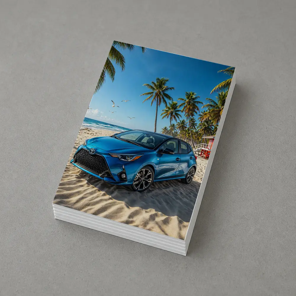 Toyota Yaris Blue Hatchback Beach Setting – Postcards