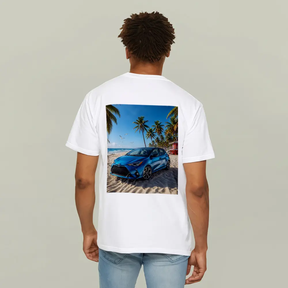 Toyota Yaris Blue Hatchback Beach Setting – T-Shirts