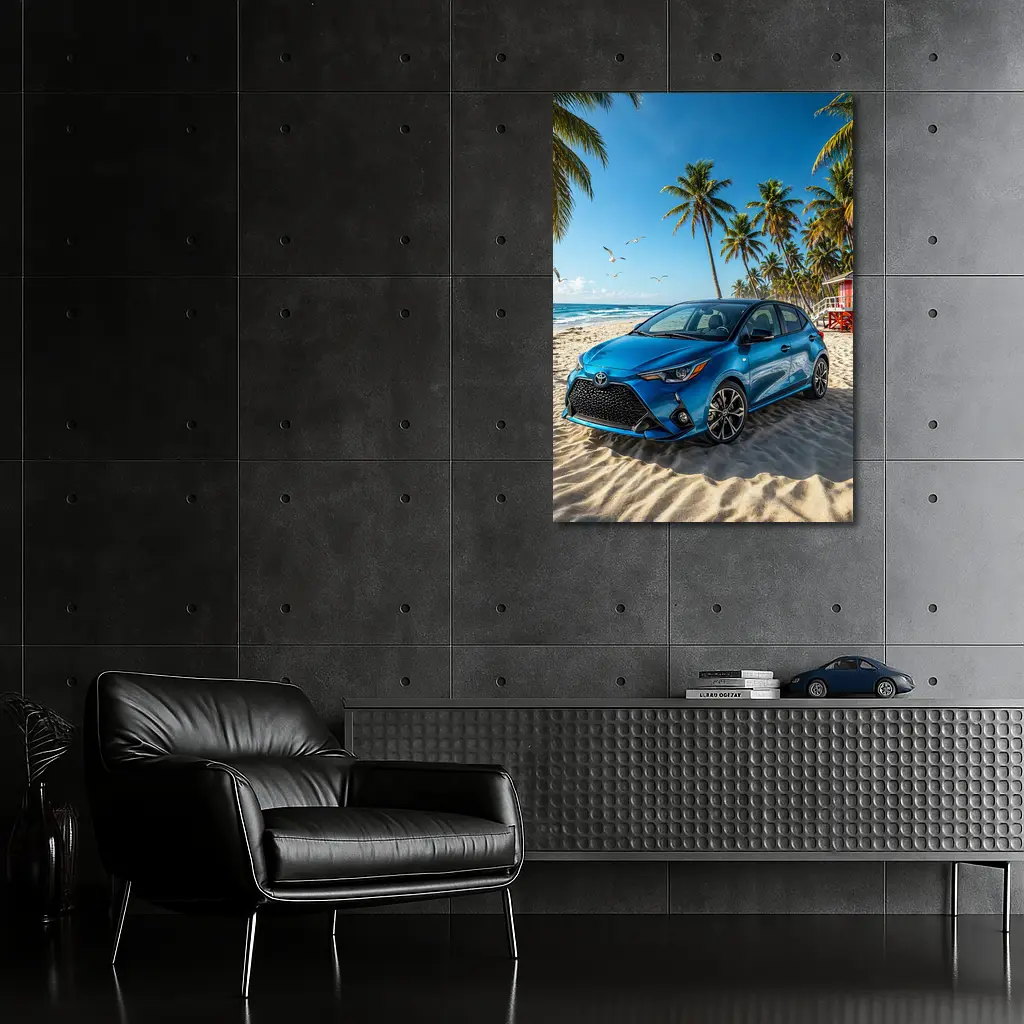 Toyota Yaris Blue Hatchback Beach Setting – Wall Art
