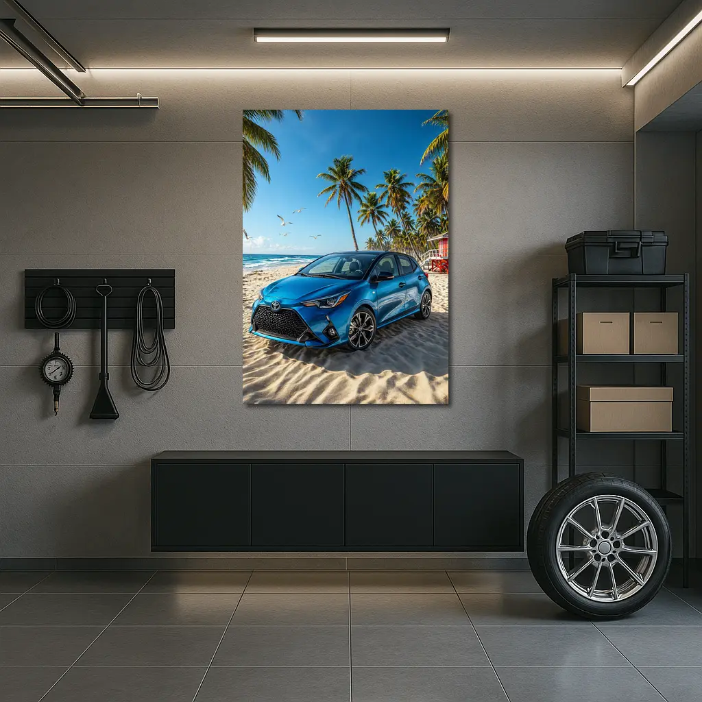 Toyota Yaris Blue Hatchback Beach Setting – Wall Art