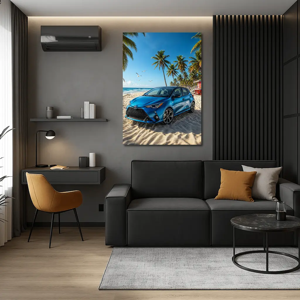 Toyota Yaris Blue Hatchback Beach Setting – Wall Art