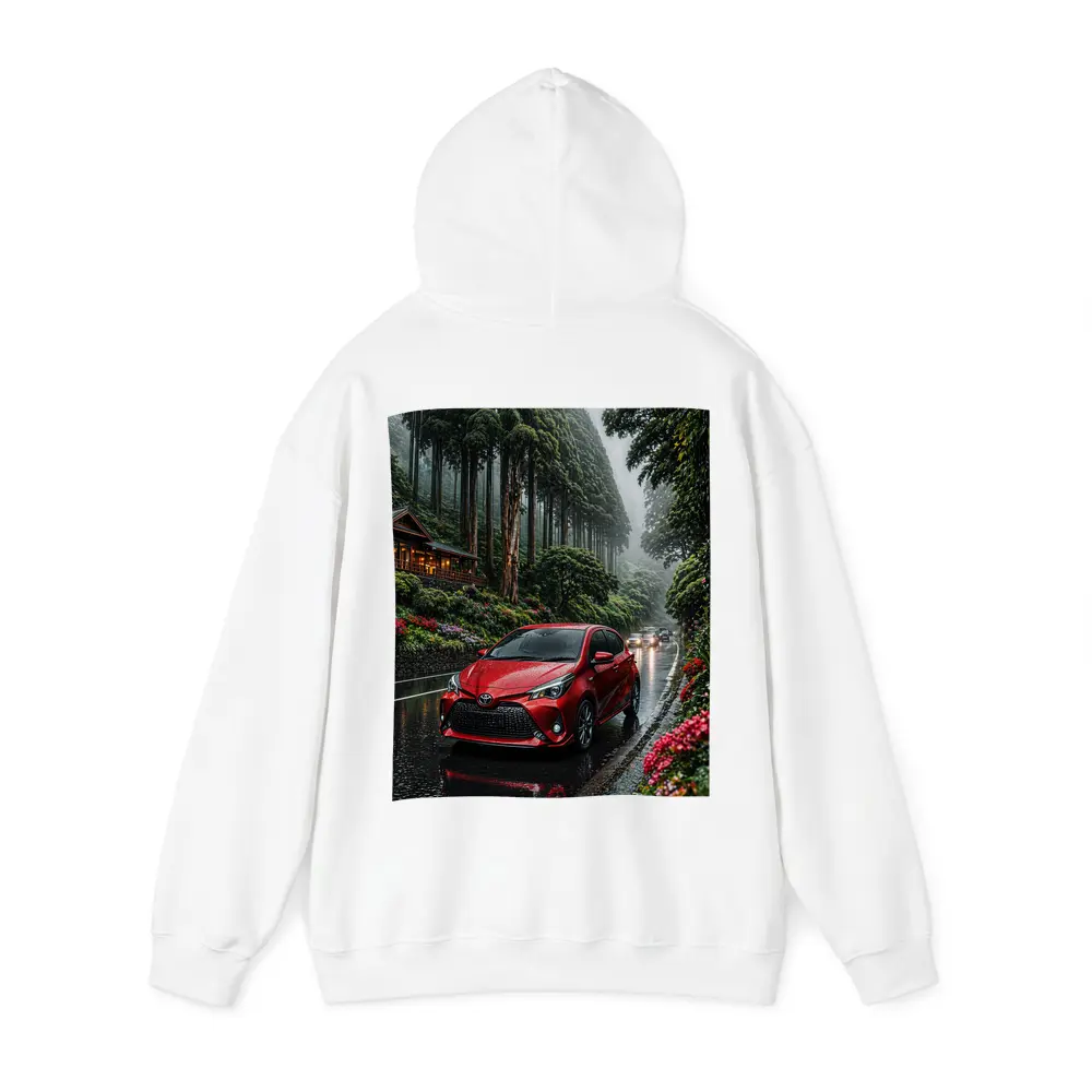 Toyota Yaris Red Rainy Forest Road – Hoodies