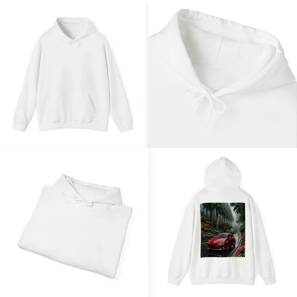 Toyota Yaris Red Rainy Forest Road – Hoodies