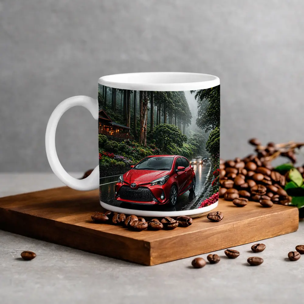Toyota Yaris Red Rainy Forest Road – Mugs