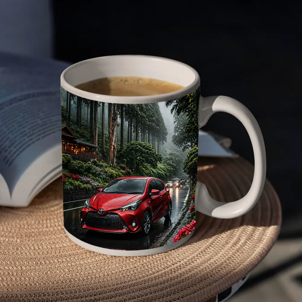 Toyota Yaris Red Rainy Forest Road – Mugs
