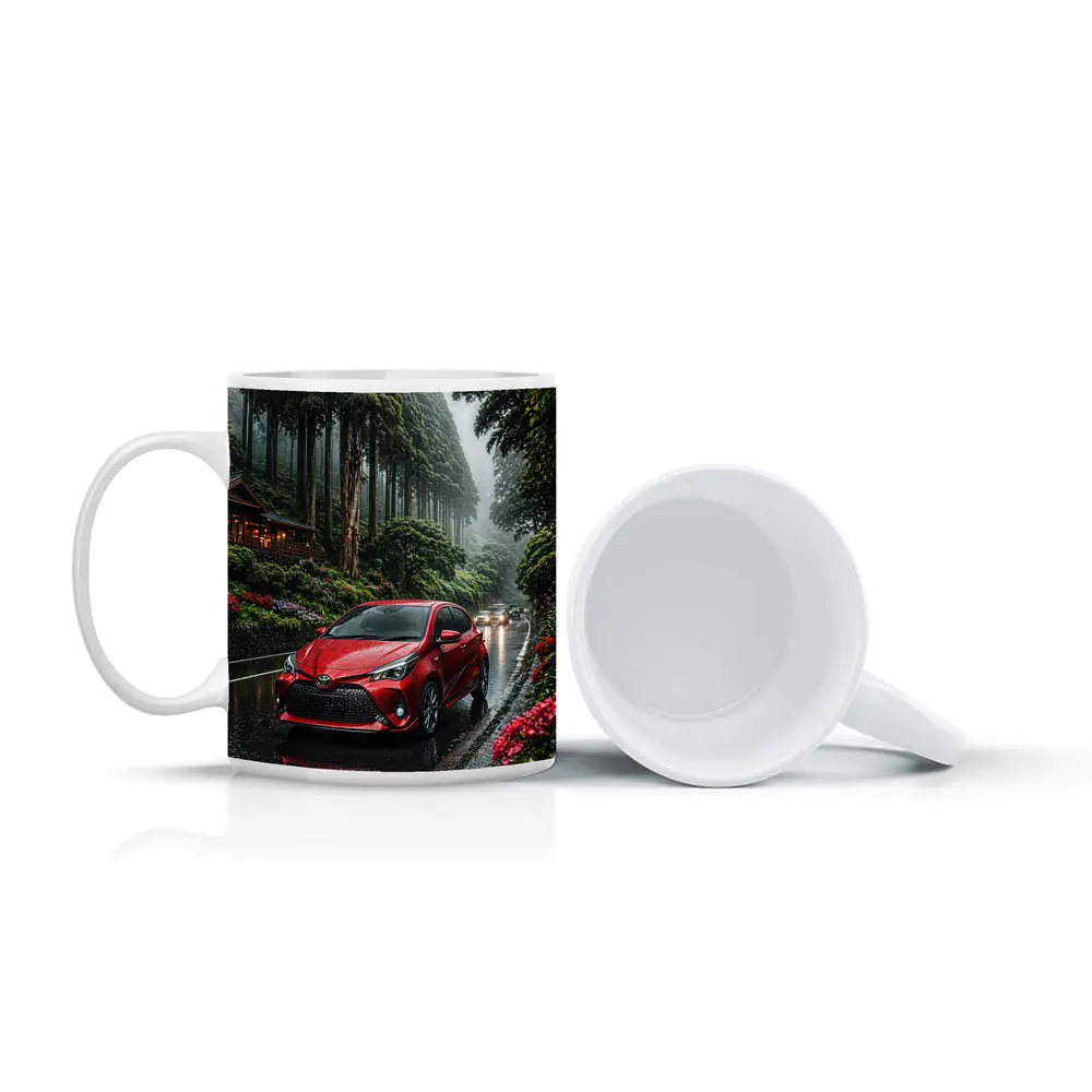 Toyota Yaris Red Rainy Forest Road – Mugs