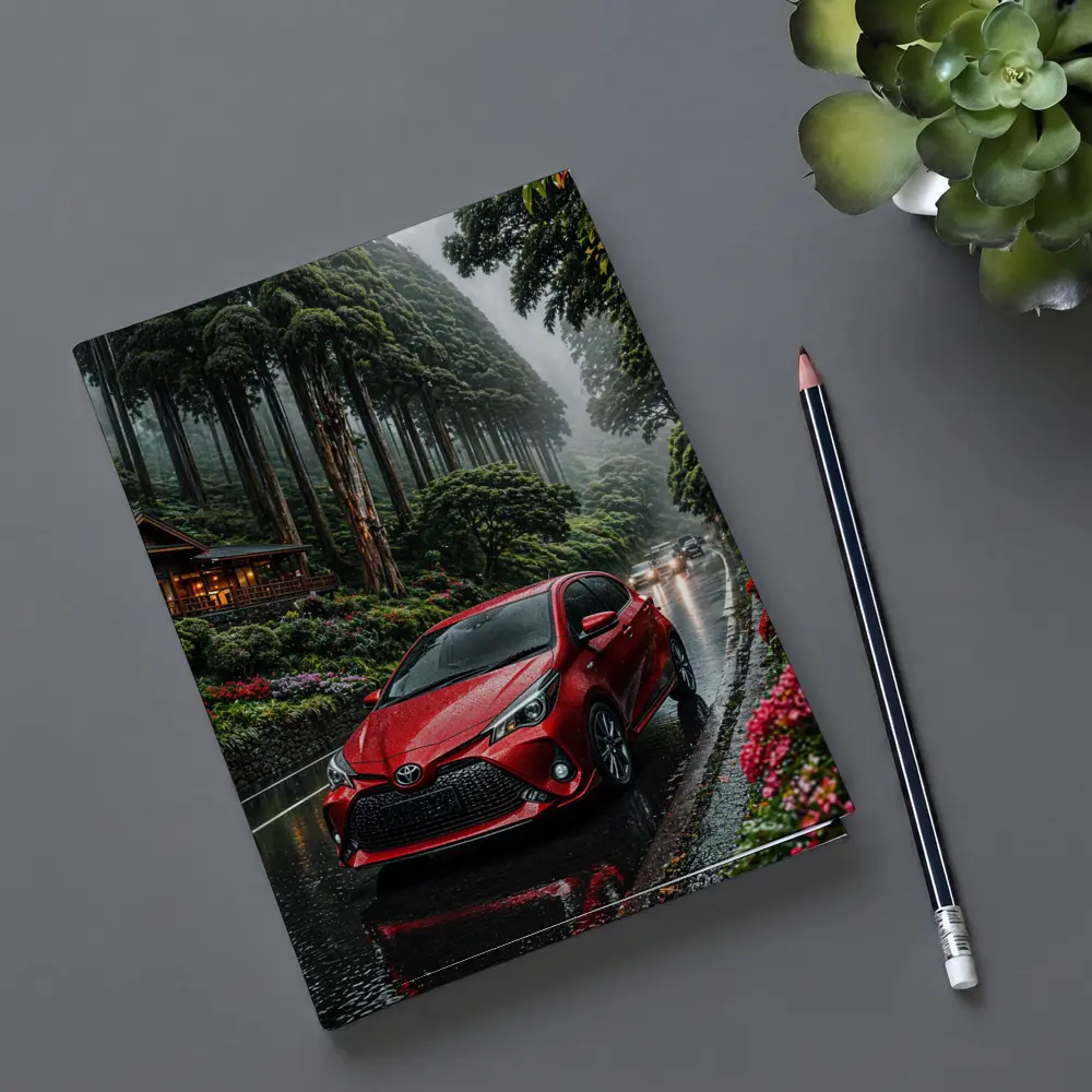 Toyota Yaris Red Rainy Forest Road – Notebooks