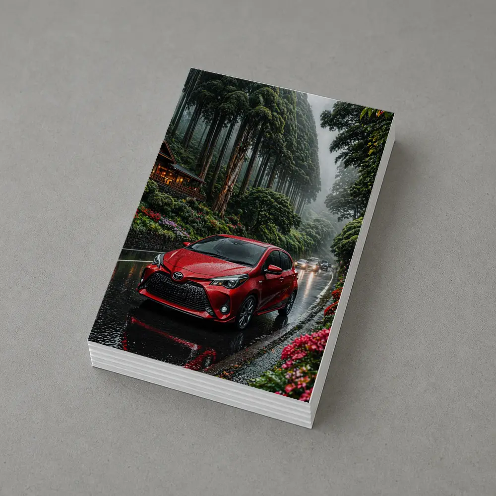 Toyota Yaris Red Rainy Forest Road – Postcards
