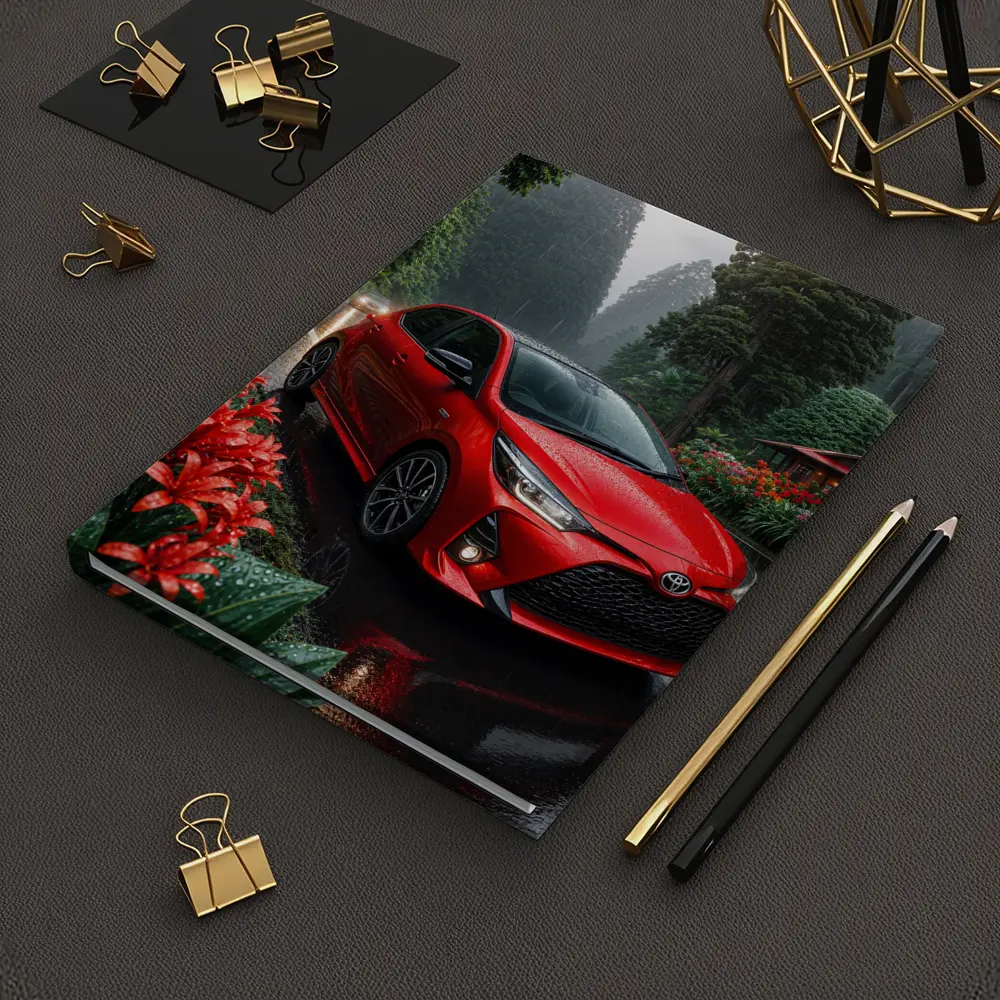 Toyota Yaris Red Hatchback Rainy Forest Road – Notebooks