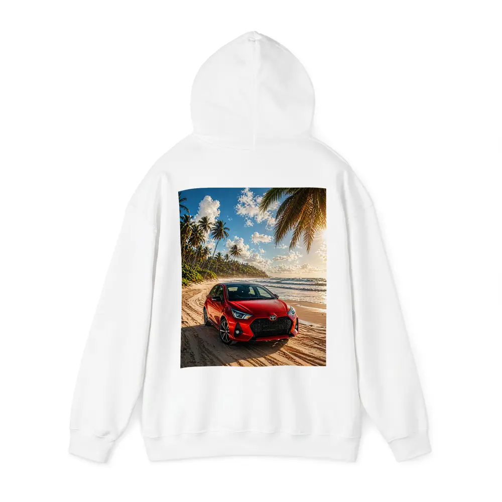Toyota GR Yaris Red Car Beach Setting – Hoodies